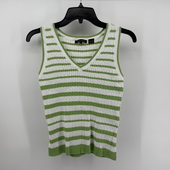 JEANNE PIERRE Jackets & Blazers - Jeanne Pierre Womens Sz S Cable Knit Striped Sleeveless Sweater Vest Green White